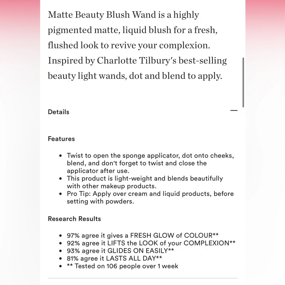 Charlotte Tilbury ‘Pillow Talk Dream Pop’ Matte Beauty Blush Wand - Picture 8 of 9